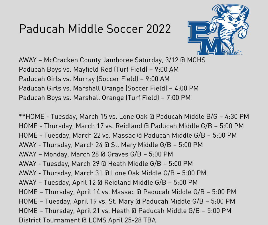 Paducah Middle Soccer Schedule