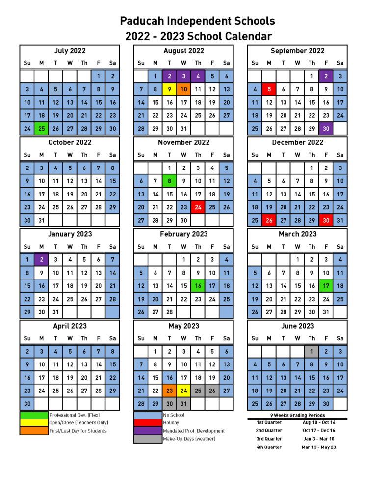 2022-23 Calendar Color Coded